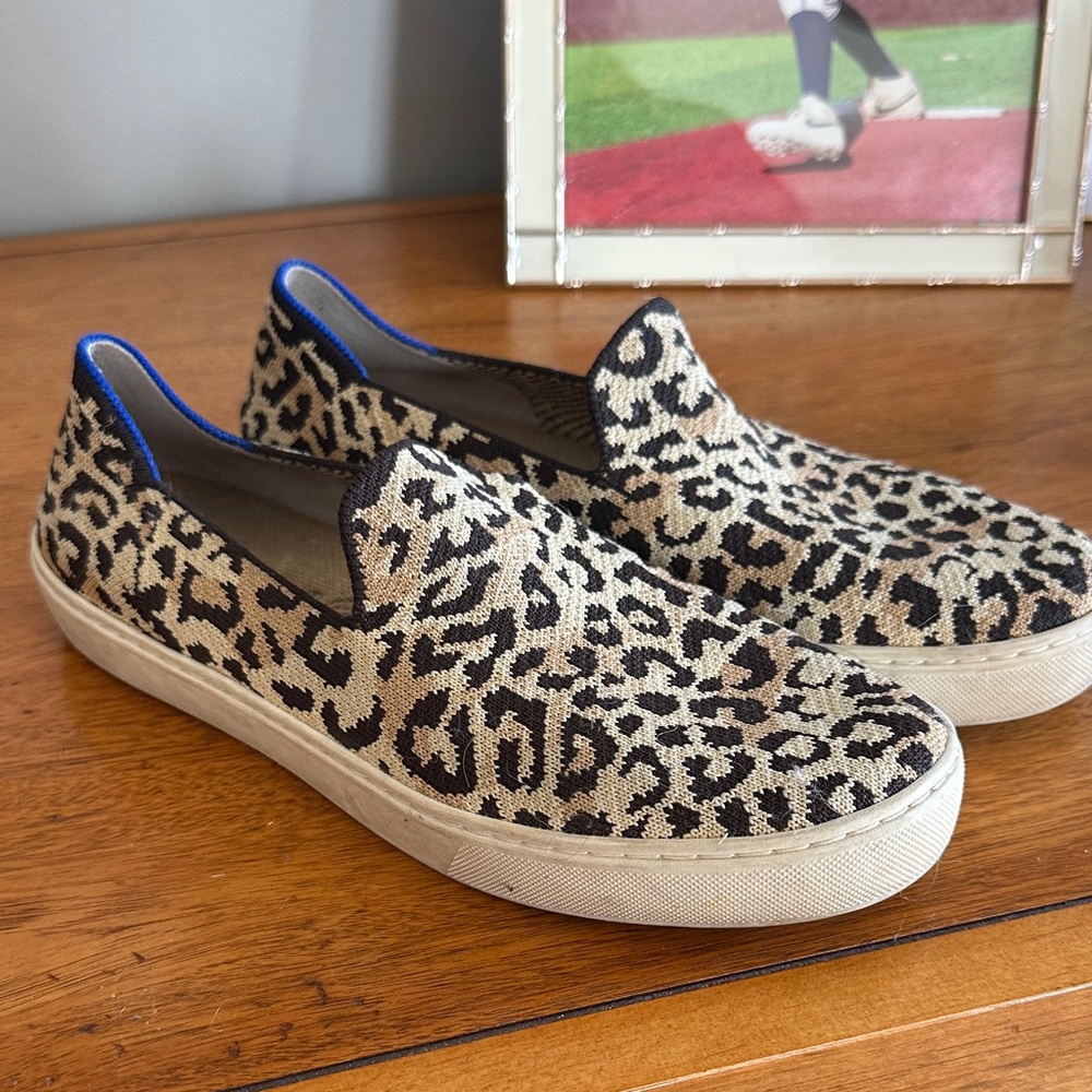 Rothy's Leopard Print Slip-On Sneakers - Tan/Black
